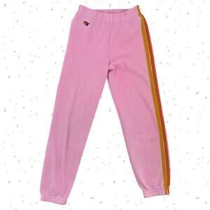 Aviator Nation Classic Sweatpants Neon Pink Rainbow 5 Stripe Barbiecore Size 14